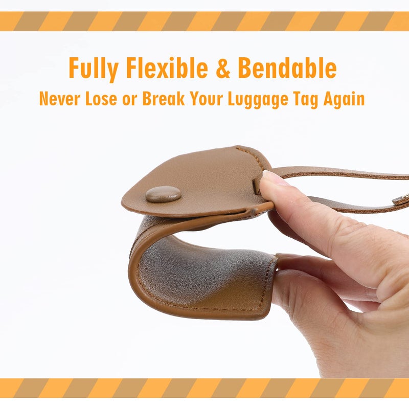 VANTOO Kevancho Leather Smart Luggage Tags for Men Women, Suitcase Labels Baggage Tote Bag Tag ID Tags with Full Back Privacy Cover for Carnival Cruise Ships, Travel Accessories Tags Set of 2 PCS (Tan) - Image 4